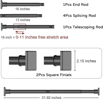 UIOSANRT Tension Shower Curtain Rod 31-92 Inches Non-Slip Shower Rod Tension Mounted No Drill Black Shower Curtain Rods Spring Tension Rod for Windows Bathroom