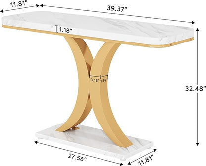 LITTLE TREE Narrow Entryway Console Table, Small, White+Gold