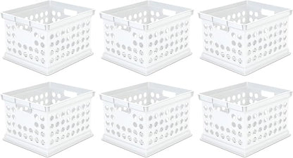 Sterilite Stackable Plastic Storage Crate Bin Organizer File Box with Handles for Home, Office, Dorm, Garage, or Utility Organization, White, 6-Pack