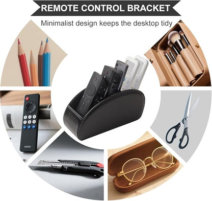 Remote Control Holder, PU Leather Remote Caddy Desktop Organizer with 5 Spacious Compartments for TV Remotes/Media Controllers/Office Supplies(Black)