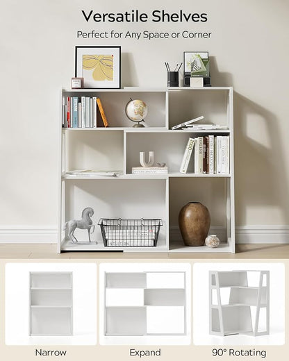 Extendable Bookshelves Set of 3, 3 Tier Wood Bookcases Storage Book Shelves Adjustable Organizer for Bedroom Living Room Home Office Corner, White