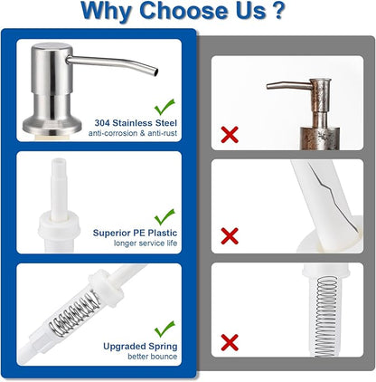 Husfunov Soap Dispenser for Kitchen Sink, Built in Sink Soap Dispenser (Brushed Nickel), Countertop Dish Soap Dispenser Stainless Steel Pump with 47" Extension Tube kit, No Need to Frequent Refills