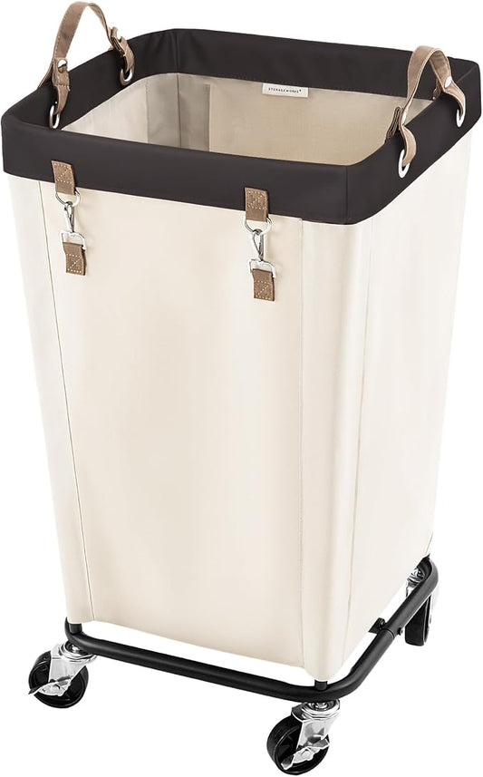 StorageWorks 110L Laundry Basket with Wheels, Large Rolling Hampers for Clothing Organizer, Dirty Clothes Basket for Hotel, Home, Closet, Dorm, Beige