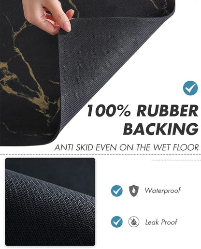 AMOAMI-Coffee Mat Hide Stain Rubber Backed Absorbent Dish Drying Mat for Kitchen Counter-Coffee Bar Accessories Fit Under Coffee Maker, Espresso Machine, Pot, Dish Rack Black&Gold