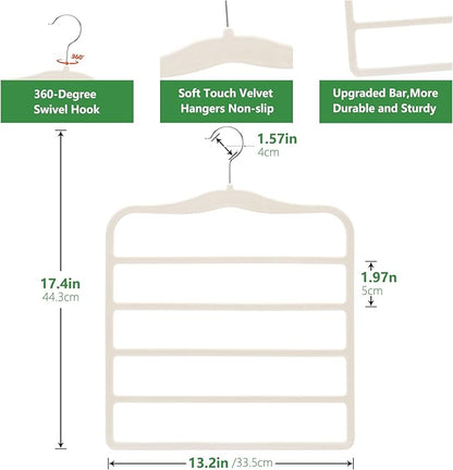 Magic Pants Velvet Hangers for Organization and Storage - Space Saving, 5 Pack Dorm Room Essentials for College Students Girls