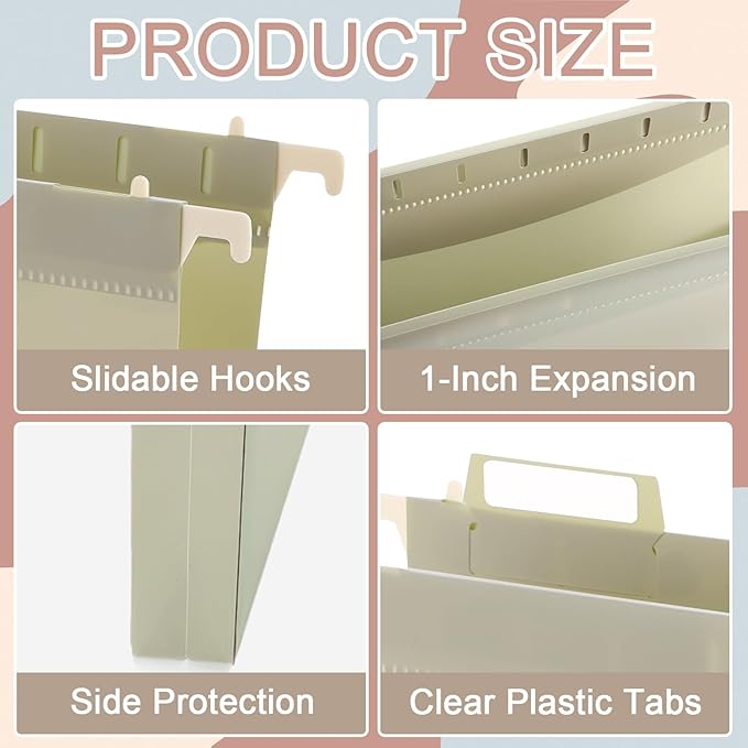 gisgfim 16 Pack Plastic Hanging File Folder Letter Size 1inch Expanding File Folders with Tabs Extra Capacity Hang Folders Heavy Duty for Filing Cabinet Designed for Bulky Files Morandi Colors
