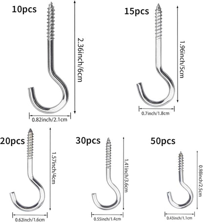 125 Pieces of Screw Cup Hook Set 5 Sizes Ceiling Small Hooks Wardrobe Decoration Hanging Accessories for Hanging Outdoor or Indoor use (0.98" 1.41" 1.57" 1.96" 2.36") (Silver)