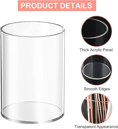 2 Pieces Clear Acrylic Pen Holder Round & Pencil Cup Clear Makeup Bush Holder Acrylic Desktop Stationery Organizer for Office, School, Home, Desk Accessories - 2 Pack, Round