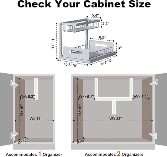 REALINN Under Sink Organizer, Pull Out Cabinet Organizer 2 Tier Slide Out Sink Shelf Cabinet Storage Shelves, Storage for Kitchen Bathroom, Grey, 1 Pack
