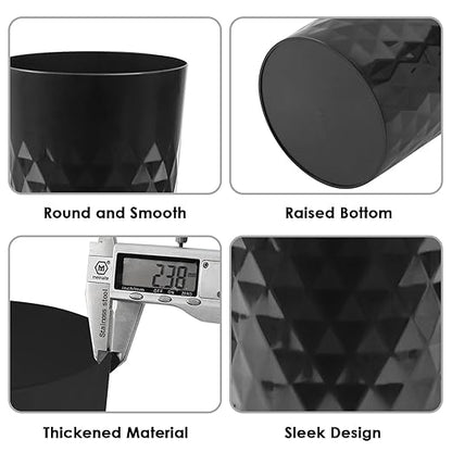 YGJT Small Trash Can, 3 Pack 1.8 Gallons Bathroom Trash Can, Slim Waste Basket, Round Garbage Can, Plastic Trash Bin for Kitchen, Dorm, Bedroom, Office, Living Room, Study, Compact Spaces(Black B)