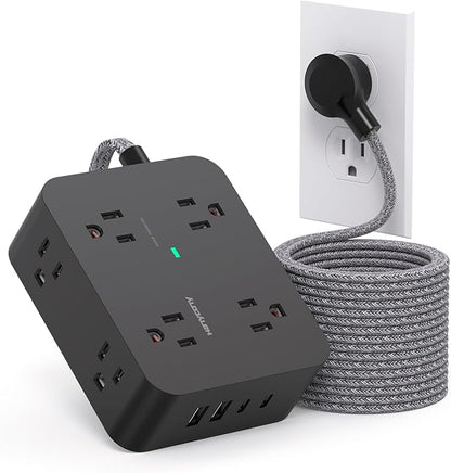 Long Extension Cord 15 ft, HANYCONY Surge Protector Power Strip 15 Feet with 4 Outlets 4 USB Ports (2 USB C), 3 Prong Desk Charging Station, Wall Mount for Indoor Essentials