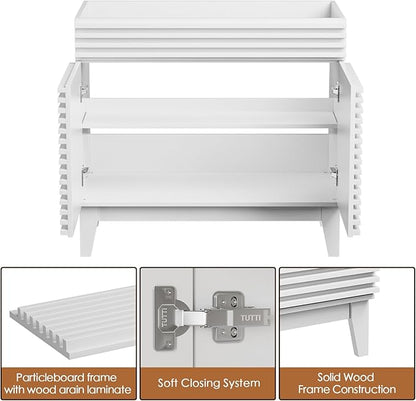 ROOMTEC 36" Bathroom Vanity, Mid-Century Freestanding Bathroom Vanity Cabinet with Storage, Particleboard Frame with Wood Grain Laminate, White(Sink Basin Not Included)