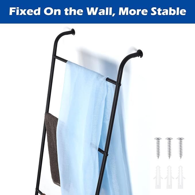 Blanket Ladder Decorative Towel Rack Holder for Bathroom, Wall Leaning Metal Drying Quilt Stand for Living Room Bedroom Farmhouse Home Decor, for Women Mom Mother Her Wife - Black