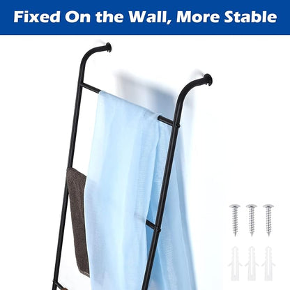 Blanket Ladder Decorative Towel Rack Holder for Bathroom, Wall Leaning Metal Drying Quilt Stand for Living Room Bedroom Farmhouse Home Decor, for Women Mom Mother Her Wife - Black