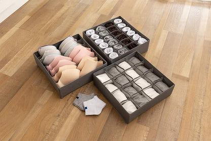 ALYER Collapsible Fabric Drawer Organizer Divider,Closet Storage Box Bins Containers for Panties,Underwear, Ties,Bras, Socks, Lingerie (Gray-24 cells)