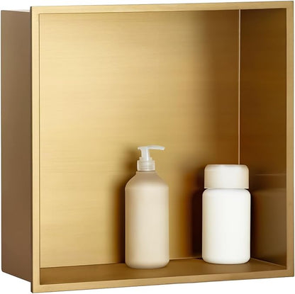 SaniteModar Shower Niche, Stainless Steel Shower Niche 12" X 12" No Tile Needed, Recessed for Bathroom Storage, Brushed Gold (Brushed Gold, 12x12)