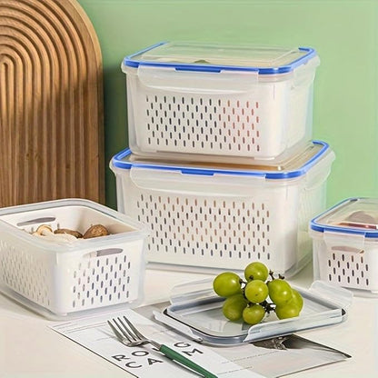 2pcs Fruit Storage Containers for Fridge, Leakproof Food Storage Containers with Removable Colander Airtight Food Storag-e Container Keep Produce Vegetables Berr-y Fresh Longer(COLOR:Clear White)