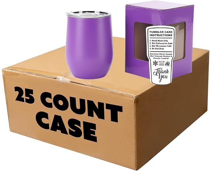 makerflo 12 oz Purple Powder Coated Wine Tumbler with Leak-Proof Clear Lid - Pack of 25, Ideal for Craft and Personalization (Laser Engraving, UV DTF, Epoxy, and Vinyl)