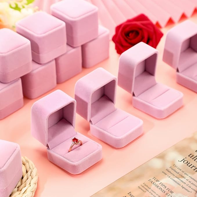Zhanmai 12 Pcs Christmas Velvet Ring Box Jewelry Box Earring Jewelry Case Gift Boxes for Xmas Women Wedding Engagement Birthday Anniversary Valentines Day 2.12 x 1.77 x 2 Inch(Pink)