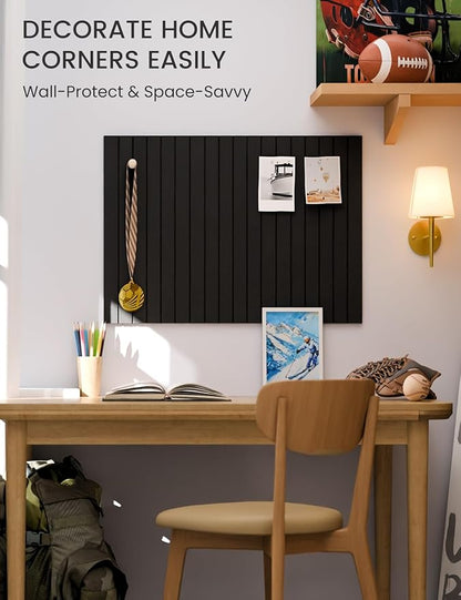 Fluxynara Felt Bulletin Board Tiles -28"x18" with 40 Adhesive Tabs, Cork Board Alternative for Office Decor, Push Pin Board Wall Organizer 6-Pack (Black)