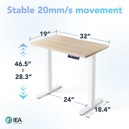 HUANUO One-Piece AI-Powered Electric Standing Desk, Smart APP, Work with Alexa & Google, Adjustable Height, 6 Memory Settings, Sedentary Reminder, Ergonomic Sit-Stand Desk, 32-inch, Light Walnut