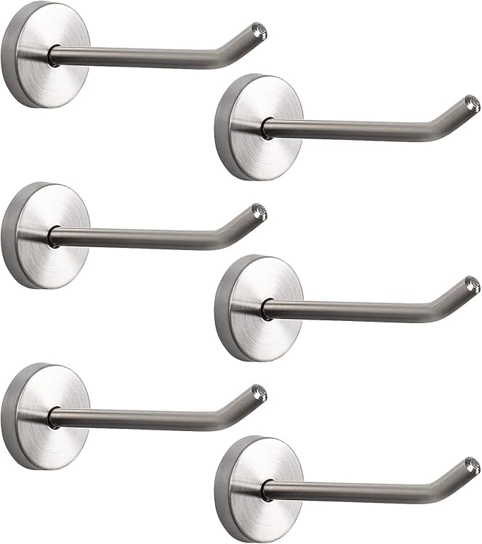 NearMoon Coat Hooks, Wall Mount Hooks for Hanging Hat Hurse Robe, 304 Stainless Steel Heavy Duty Towel Hangers for Bathroom Livingroom Hotel Kitchen Garage, 6 Pack (4 Inch, Brushed Nickel)