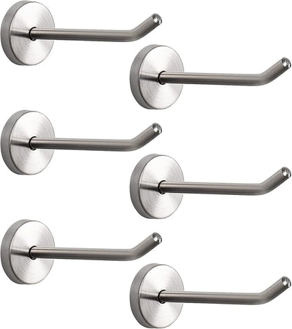 NearMoon Coat Hooks, Wall Mount Hooks for Hanging Hat Hurse Robe, 304 Stainless Steel Heavy Duty Towel Hangers for Bathroom Livingroom Hotel Kitchen Garage, 6 Pack (4 Inch, Brushed Nickel)