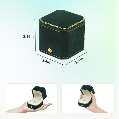 Jewelry Ring Box Small Travel Jewelry Box, Velvet Wedding Ring Box for Business, Engagement, Wedding, Bridesmaid and Holiday Events - Dark Green