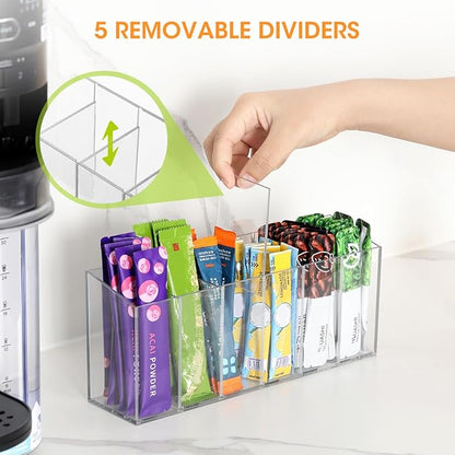 AIEVE Drink Packet Organizer, Mountable Water Packet Organization Holder with Adhesive & Magnetic Sticker, Pantry Organizers Kitchen Storage for Countertop Table Fridge Cabinet