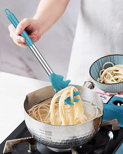 Pack of 2 Silicone Pasta Fork, Kitchen Heat Resistant Noodle Spoon Server, BPA Free Spaghetti Strainer, Best Cooking Tools (GRAY-BLUE)