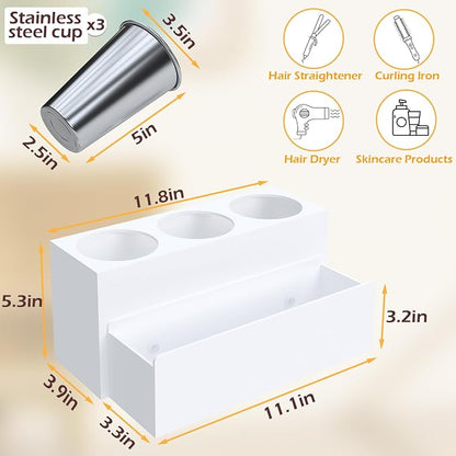 Hair Tool Organizer, Removable Blow Dryer Holder for Bathroom, Hot Tools Organizer For Hair Dryer, Blow Dryer, Curling Iron, Hair Straightener, Bathroom Countertop Organizer, Matte White