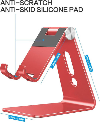 OMOTON Adjustable Cell Phone Stand, C2 Aluminum Desktop Phone Holder Dock Compatible with iPhone 15 14 13 Xs XR 8 Plus 7 6, Samsung Galaxy, Google Pixel, Android Phones, Red