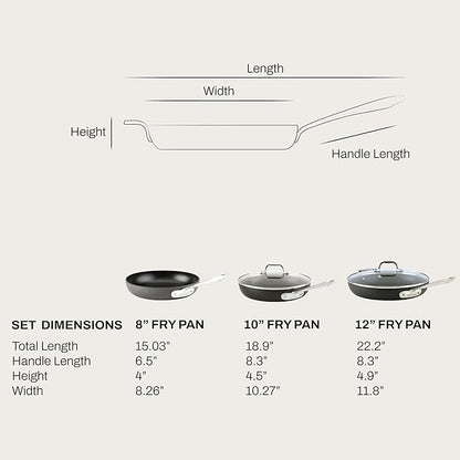 All-Clad HA1 Hard Anodized Nonstick Fry Pan Set – 5-Piece Cookware, 8", 10", 12" Skillets with Lid, Induction Compatible, Oven Safe to 500°F, Lid Safe to 350°F, Black