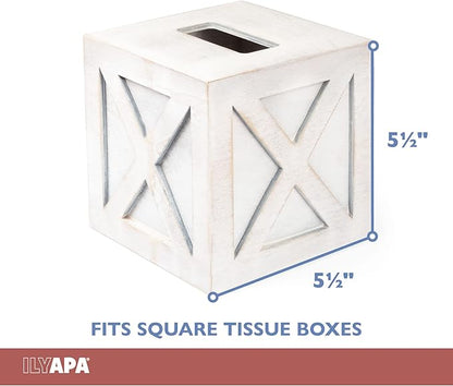 Ilyapa Wood Tissue Box Cover Farmhouse X Patterned- Rustic Farmhouse White Wood Tissue Holder