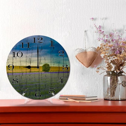 Natural Scenery Wall Clock 10 Inch Silent Non Ticking Battery Operated Wooden Modern Office Simple Minimalist Clock Decorative for Kitchen Home Bathroom Living Room