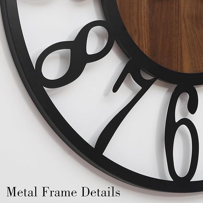 40 Inch Giant Oversized Industrial Wood Wall Clock with Iron Frame & Artful Cutout Numerals, Silent Battery Operated, Grand Statement Piece for Farmhouse Foyers Offices Commercial Home Décor