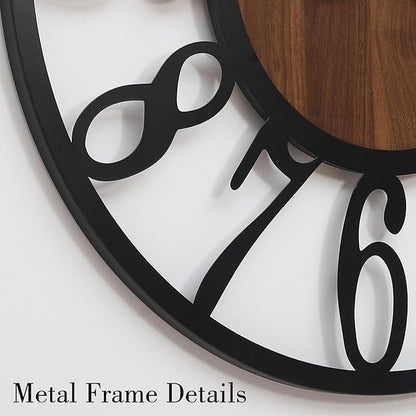 40 Inch Giant Oversized Industrial Wood Wall Clock with Iron Frame & Artful Cutout Numerals, Silent Battery Operated, Grand Statement Piece for Farmhouse Foyers Offices Commercial Home Décor