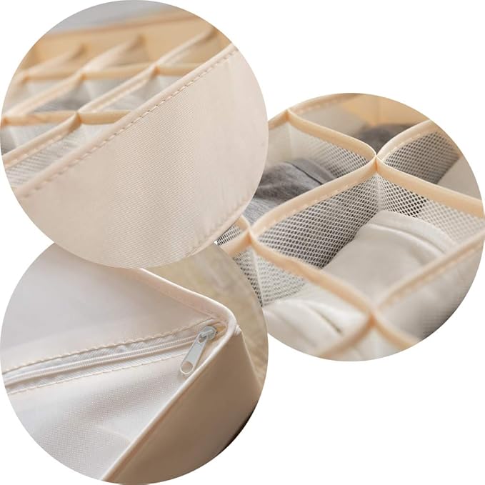 ALYER Collapsible Fabric Drawer Organizer Divider,Closet Storage Box Bins Containers for Panties,Underwear, Ties,Bras, Socks, Lingerie (Beige-24 Cells)