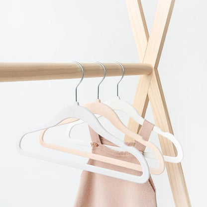3 Sprouts Velvet Baby Hangers - Non-Slip Hanger for Infant, Toddler, Baby Clothes - Closet Kids Hangers with Slim Design, Nordic Colors, Pack of 30 - Assorted Cream, Grey, Hazelnut