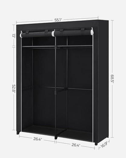 SONGMICS Closet Wardrobe, Portable Closet for Bedroom, Clothes Rail with Non-Woven Fabric Cover, Clothes Storage Organizer, 55.1 x 16.9 x 68.5 Inches, Black URYG02BK