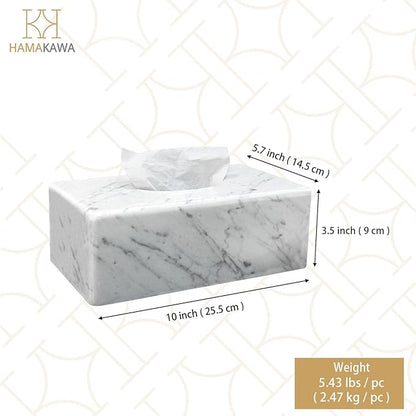 HAMAKAWA Natural Marble Tissue Box Cover, Carrara White Tissue Organizer 10 x 5.7 x 3.5 inch, Heavy Stone Decorative Box, Rectangle Tissue Box Holder for Home Decor, Kitchen, Bathroom, Bedroom