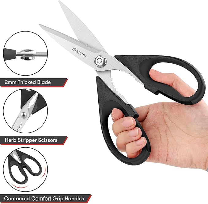 iBayam All Purpose Kitchen Shears with Protective Sheath Durable Stainless Steel Scissors, Dishwasher Safe, Soft Grip Comfort Handle
