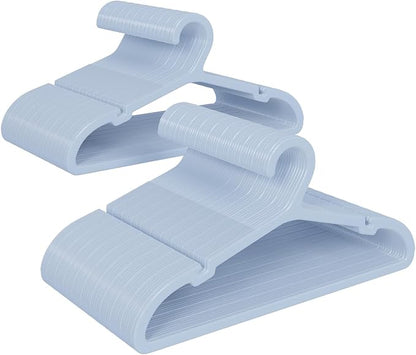 Plastic Kids Hangers, Pack of 100, Ultra Slim Closet Hangers, Non-Slip, Space-Saving, Sturdy, 14" W x 7" H (for Children Aged 7-12 Years), Light Blue, UAPY07100L