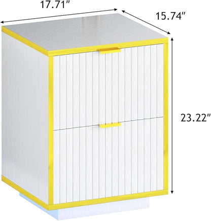 4ever2buy White and Gold Nightstand, Modern Bedside Table with LED Lights, End Table for Bedroom Living Room