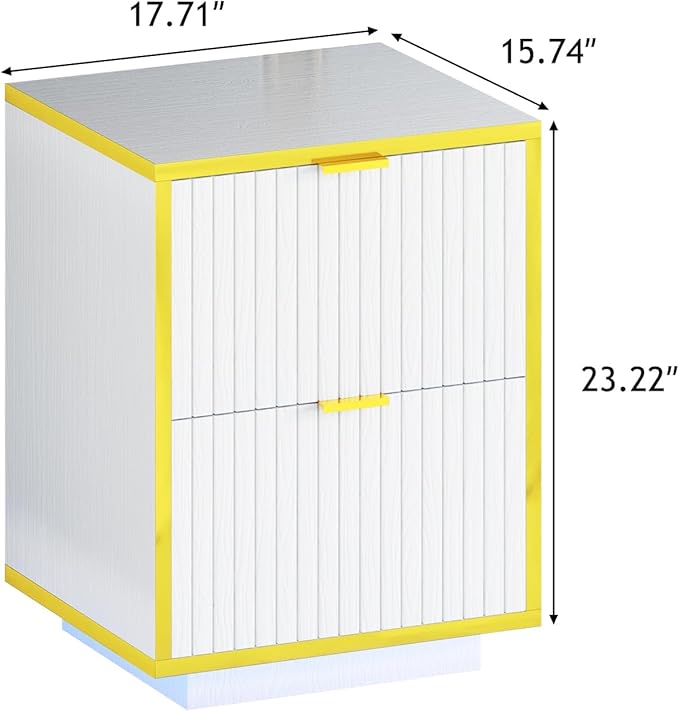 4ever2buy White and Gold Nightstand Set of 2, Modern Bedside Table with LED Lights, End Table for Bedroom Living Room