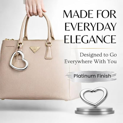 FafaConcepts Heart Shape Platinum Purse Hook Hanger, Charm – Ultra-Lightweight Heavy duty S Hook for Cafes, Work & Travel | Holds Up to 30 lbs | Christmas Gift, Bag Holder, Stocking Stuffers for Women