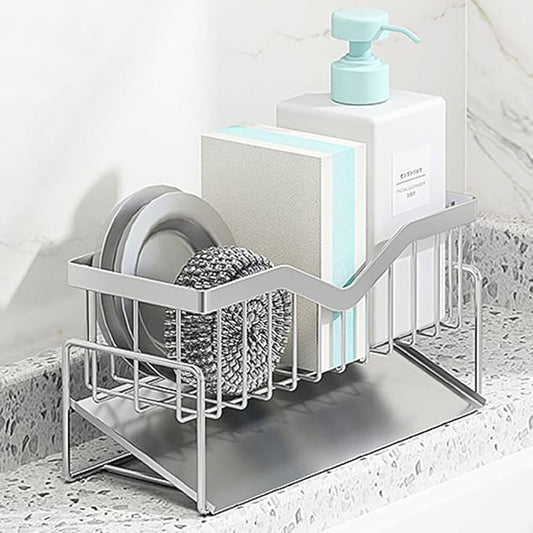 MINGFANITY Kitchen Sink Caddy Sponge Holder, Quick Draining, SUS 304 Stainless Steel Sponge Organizer, Basket for Cleaning and Scrub Tool, Kitchen Sink Brush Caddy Holder