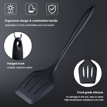 RAXCO Kitchen Utensils Set,18-Piece Cooking Utensils and Knife Set,Black | Food-grade Silicone Heat-safe to 410°F, Detachable Stainless Steel Holder, 5 Kitchen Knives and Cutting Board All-in-one