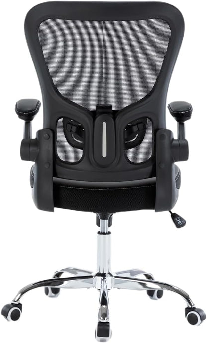 Ergonomic Office Chair with Lumbar Support, Adjustable PU Leather Computer Chair, Executive Desk Chair with Flip-up Arms, Breathable Mesh Back, Swivel Rolling Task Chair for Home Office Black