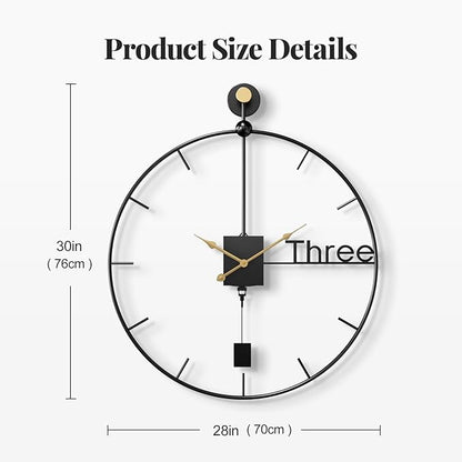 30 inch Large Wall Clocks Battery Operated Wall Clock with Pendulum, Silent Non-Ticking Metal Clock for Living Room Decor, Modern Decorative Hanging Clock for Bedroom, Office, Kitchen, Home
